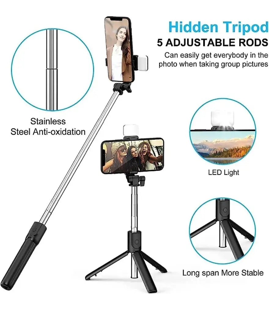 STONX R1s Bluetooth Selfie Sticks with Remote and Selfie Light, 3-in-1 Multifunctional Selfie Stick Tripod Stand Mobile Stand Compatible