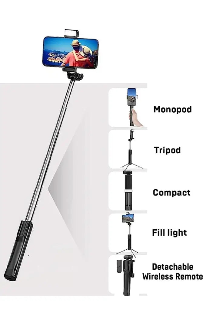 STONX R1s Bluetooth Selfie Sticks with Remote and Selfie Light, 3-in-1 Multifunctional Selfie Stick Tripod Stand Mobile Stand Compatible