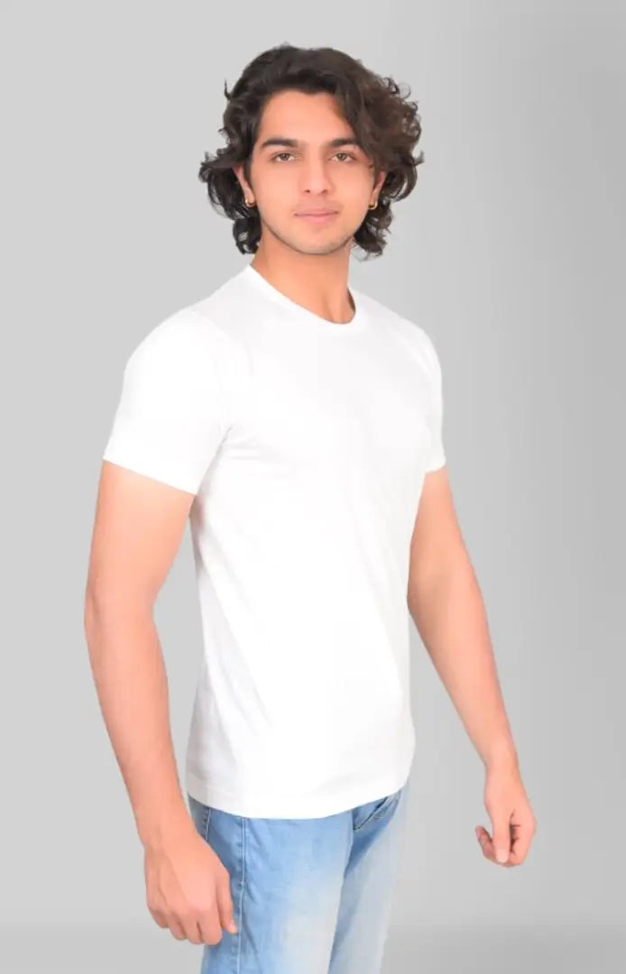 MEN SOLID ROUND NECK WHITE T-SHIRT PACK OF (1 )