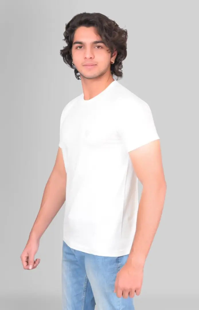 MEN SOLID ROUND NECK WHITE T-SHIRT PACK OF (1 )