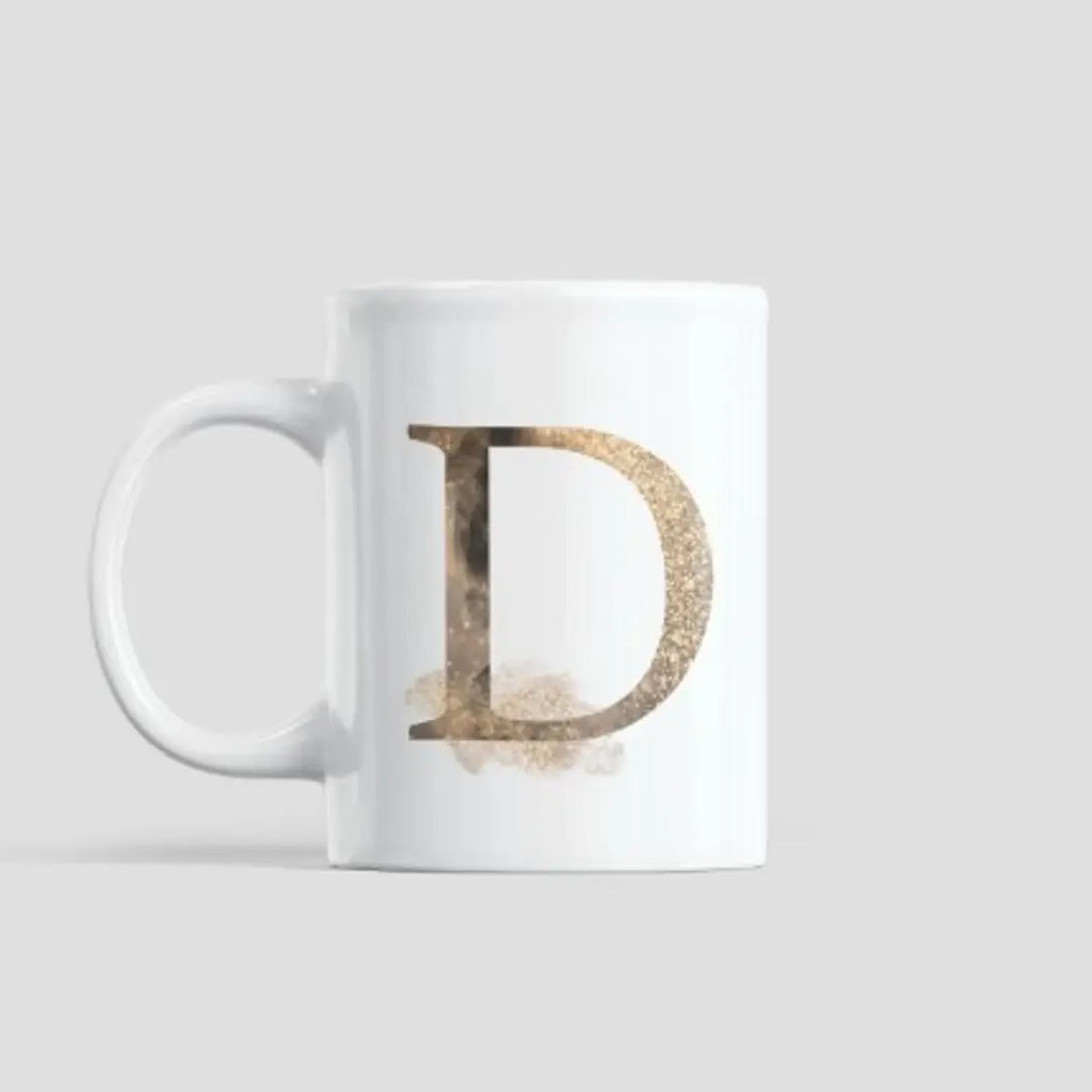 Golden Alphabet D Ceramic Coffee Mug (330 ml)