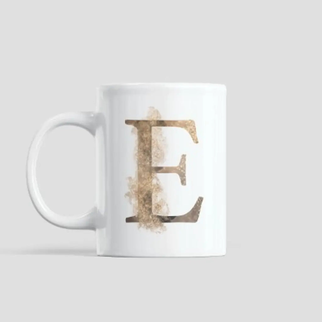 Golden Alphabet E Ceramic Coffee Mug (330 ml)