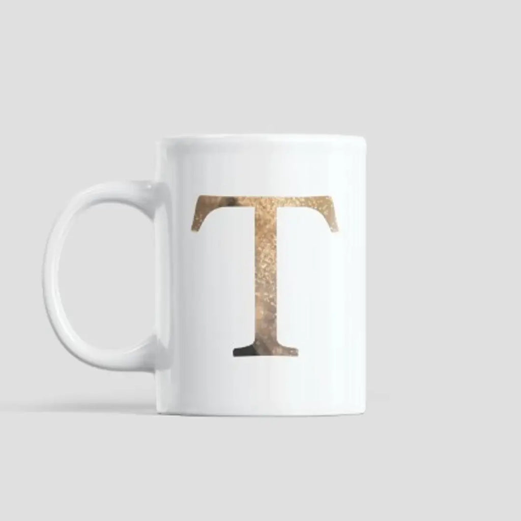 Golden Alphabet T Ceramic Coffee Mug (330 ml)