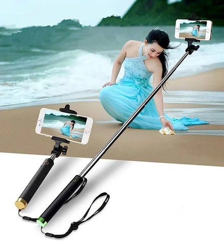 STONX Compact Wired Monopod Extendable Selfie Stick with AUX Wire Built-in Remote Pocket Size Selfie Stick for All Phones (Only Selfie Stick) - Multicolor
