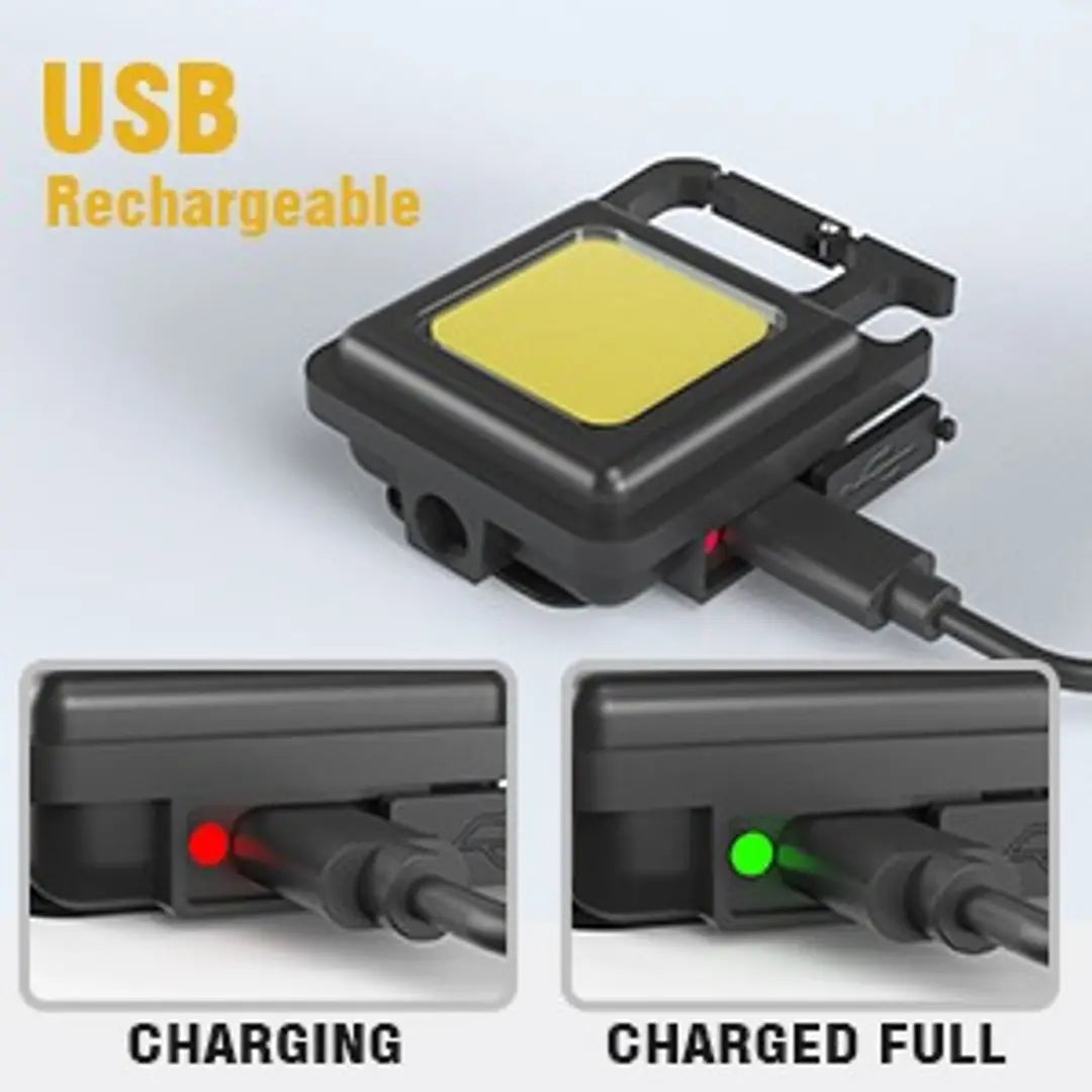 Pack of 2 Multifunction Keychain Led Light with Bottle Opener, Magnetic Base and Folding Bracket Mini Cob 500 lumens Rechargeable Multifunctional Keychain Emergency Light Keychain (Square,