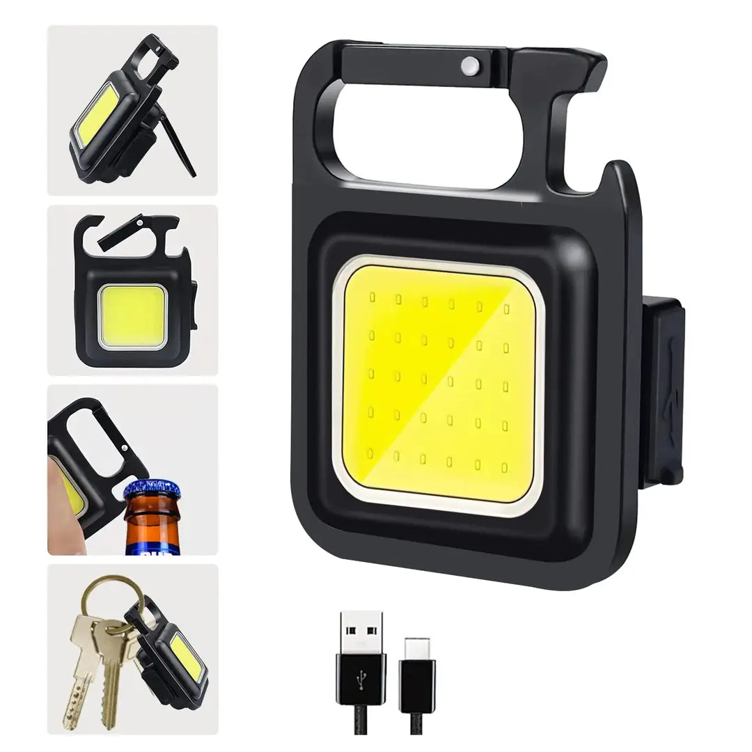 Pack of 2 Multifunction Keychain Led Light with Bottle Opener, Magnetic Base and Folding Bracket Mini Cob 500 lumens Rechargeable Multifunctional Keychain Emergency Light Keychain (Square,