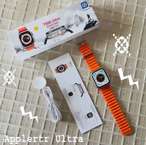 Ultra Seris 8 Smart Watch T800 Ultra Men Two Watch NFC Door Unlock Smartwatch Bluetooth Call Wireless Charge Fitness Bracelet (Orange)