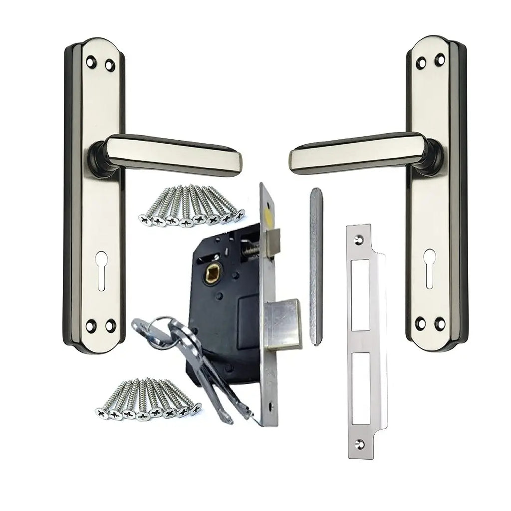 ZTXON Heavy Duty Mortise Door Lock for Bedroom, Living Room, Main Door, Black Silver Finish With All Screw And Cram | 3 Keys | 6 Lever Double Stage Lockset With All Screw And Cram for House Hotel Offi