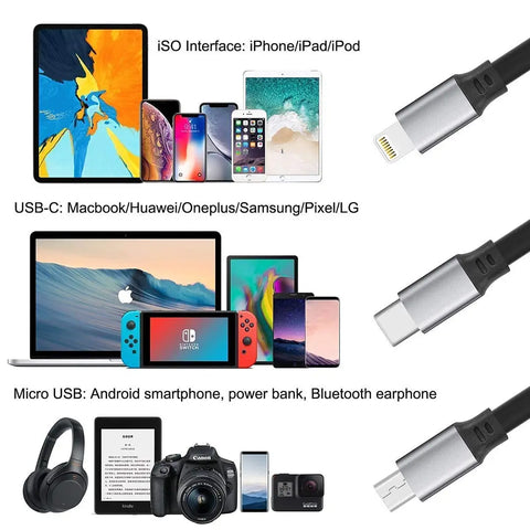 Multi Pins Charging Cables 3 in 1 Magnet Head Data Cable Supported with All iOS, Android  Other Devices