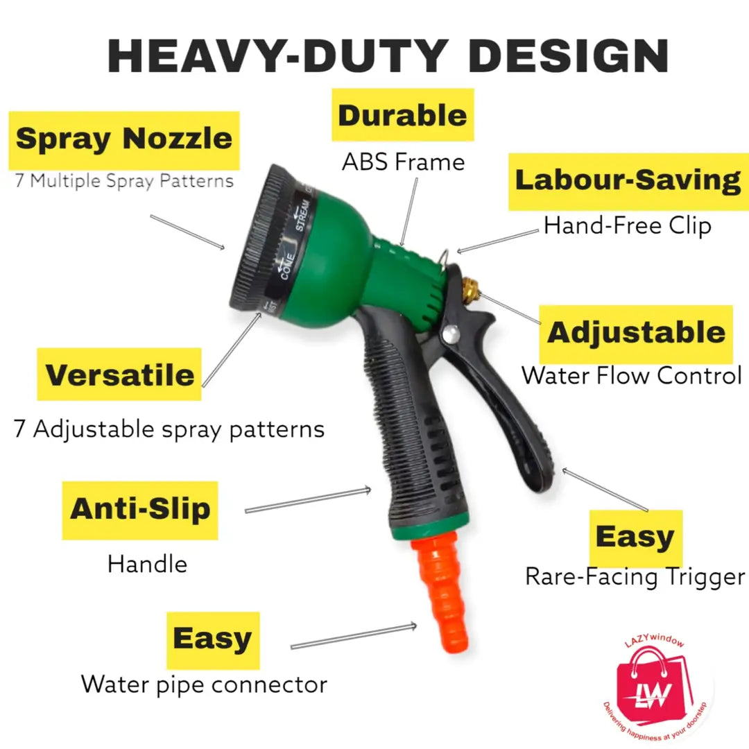 LAZYwindow 8 in 1 Heavy Duty Garden Hose Nozzle Water Spray Gun for Gardening, Flower, Plants, Lawn| Multi Functional Cleaning, Showering Pet  Washing Cars