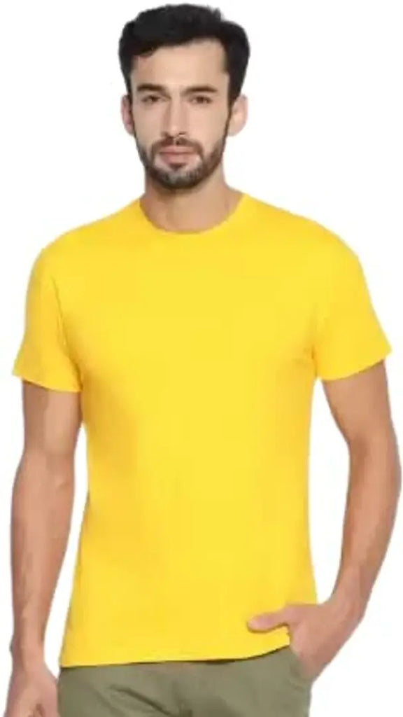 T-Shirt Cotton Blend Solid Round Neck | Yellow | Pack of 1