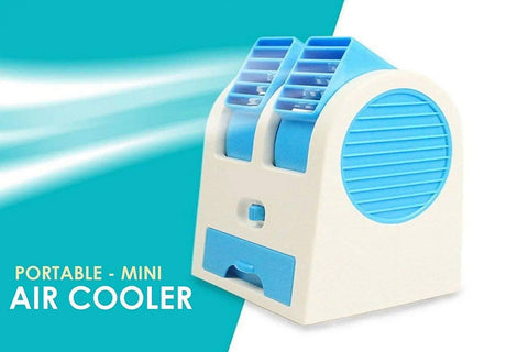 .Air Cooling Fan Blade USB Portable Mini AC Cooler Battery Operated Mini Water Less Duel Blower with Ice Tray Best for Home, Shop, Table, Kitchen  Outdoor