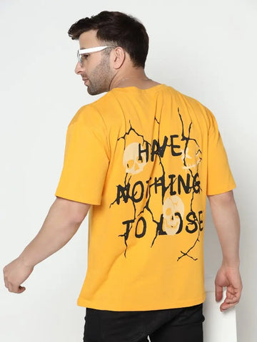 Gritstones Oversized Typography Men Round Neck Yellow T-Shirt