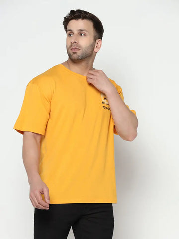 Gritstones Oversized Typography Men Round Neck Yellow T-Shirt