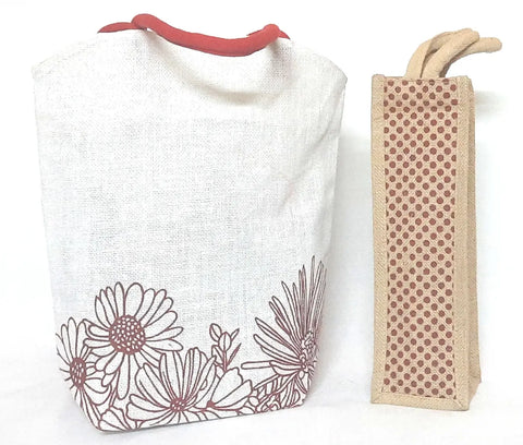 White Jute Handbag with Water Bottle Bag
