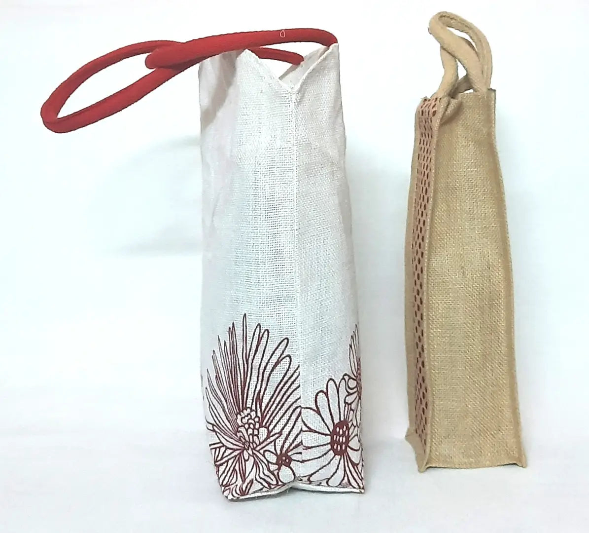 White Jute Handbag with Water Bottle Bag