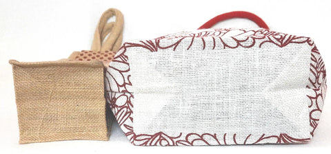 White Jute Handbag with Water Bottle Bag