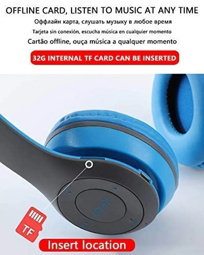 P47 Wireless On Ear Headphones with Stereo Memory Card Support Bluetooth Headset