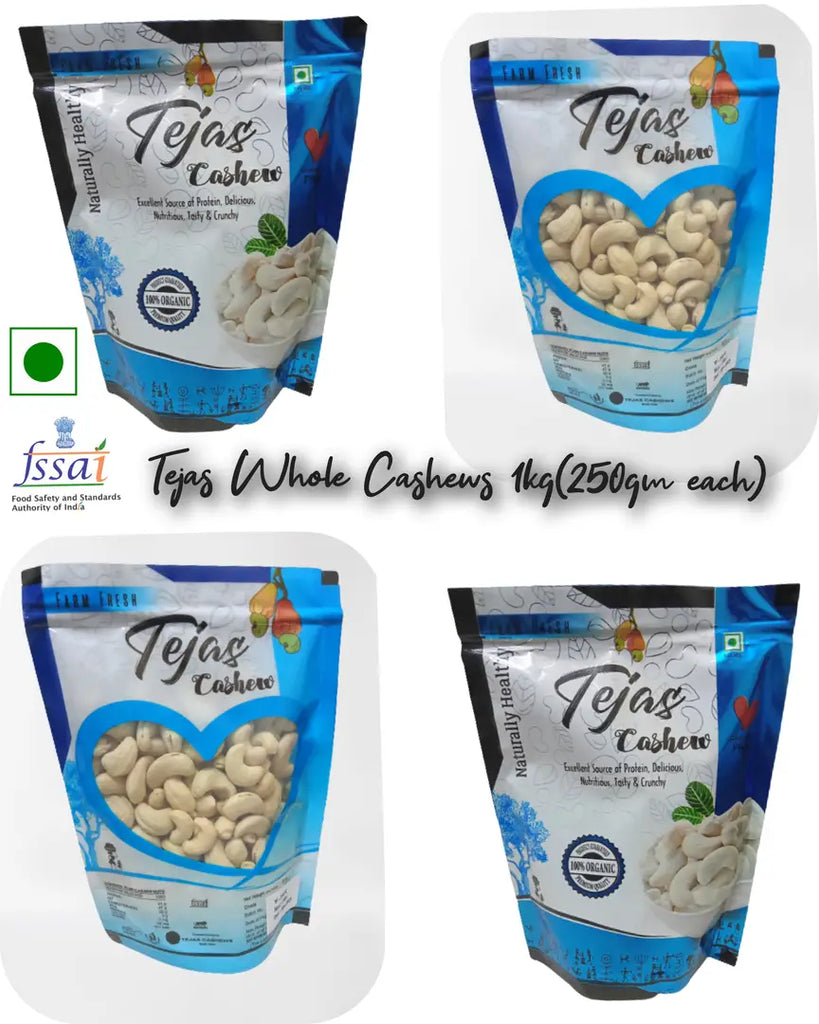 Tejas Whole Cashews Premium Quality 1kg(250each each)