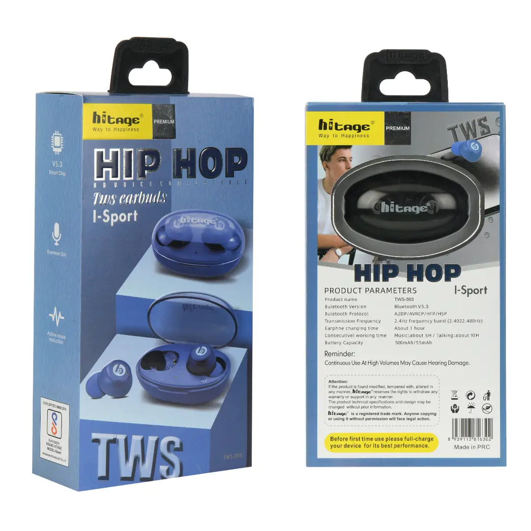 TWS Bluetooth Earbuds TWS-593 Hip Hop Series V5.3 Bluetooth Earbuds /Wireless Earbuds/Best Earbuds/New Version V5.3 Wireless Bluetooth Earbuds for All SmartPhone