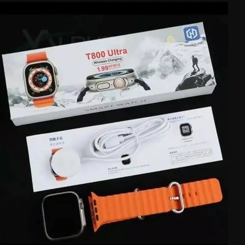 T800 Series 8 Ultra Smart Watch HD 1.99 Inch Display Smart Watch Bluetooth Calling Smart Watch with Wireless Charging, Sports Mode, Health Mode SpO2  Sleep Monitoring 49MM (Orange)
