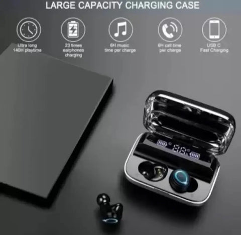 M10 TWS Bluetooth 5.1 Earphone Charging boxwireless Earbuds Stereo Sports Waterproof with Microphone True Wireless Bluetooth Headset (Black)