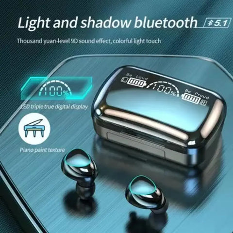 M10 TWS Bluetooth 5.1 Earphone Charging boxwireless Earbuds Stereo Sports Waterproof with Microphone True Wireless Bluetooth Headset (Black)
