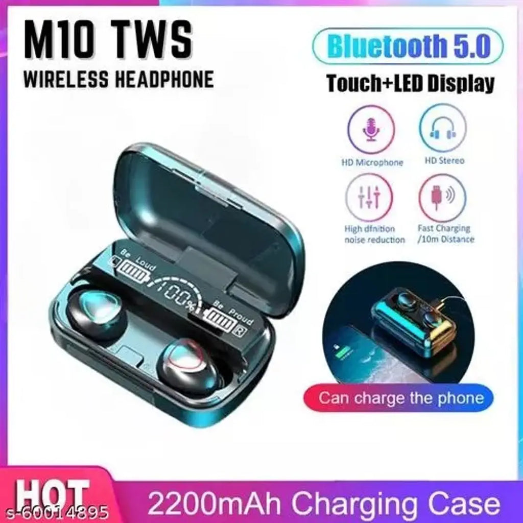 M10 Wireless Earbuds Bluetooth 5.1 TWS 2200mAh Power Bank Charging Box in Ear Earphones True Stereo Sports Headphones Waterproof/Sweatproof Headsets Microphone Airdots Premium Deep Bass