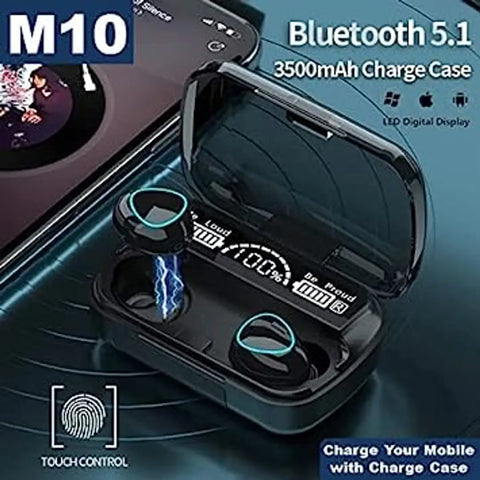 PODS M10 TWS Bluetooth 5.1 In Ear Earbuds 3500mAh Charging Box Wireless Headphone Stereo Sports Waterproof Earbuds Headsets with Microphone