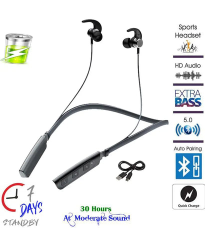 PODS 235 Tangent Evo Bluetooth 5.0 Neckband Bluetooth Headset for All Smartphones (Black/Grey)