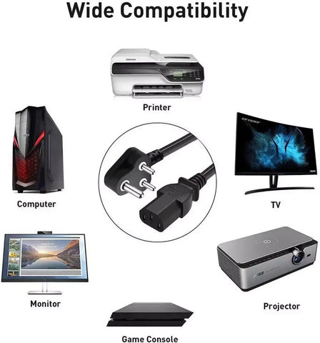 Computer AC Power Cable Cord 3 Pin Computer Power Cable Cord for Desktops PC and Printers/Monitor SMPS Power Cable IEC Mains Power Cable Black Compatible for Desktop PC Monitor SMPS Printer Scanner LC