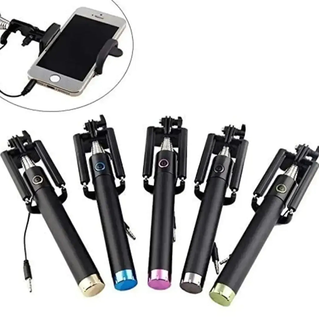 Compact Wired Monopod Extendable Selfie Stick with AUX Wire Built-in Remote Pocket Size Selfie Stick