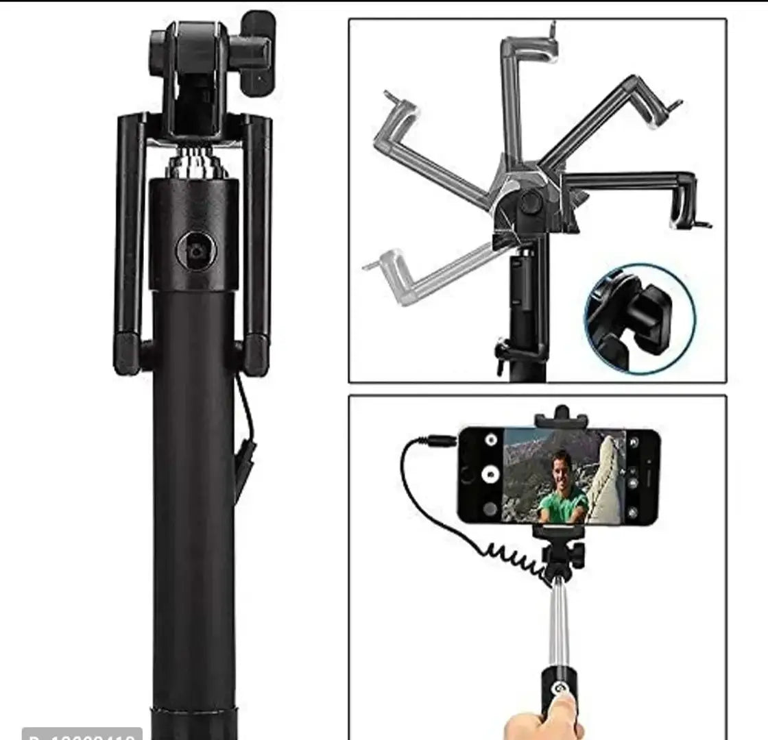 Compact Wired Monopod Extendable Selfie Stick with AUX Wire Built-in Remote Pocket Size Selfie Stick