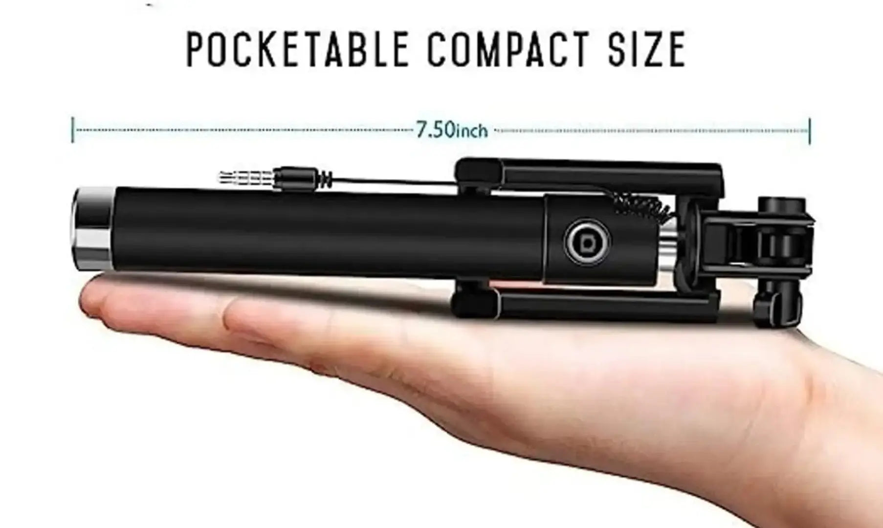 Compact Wired Monopod Extendable Selfie Stick with AUX Wire Built-in Remote Pocket Size Selfie Stick
