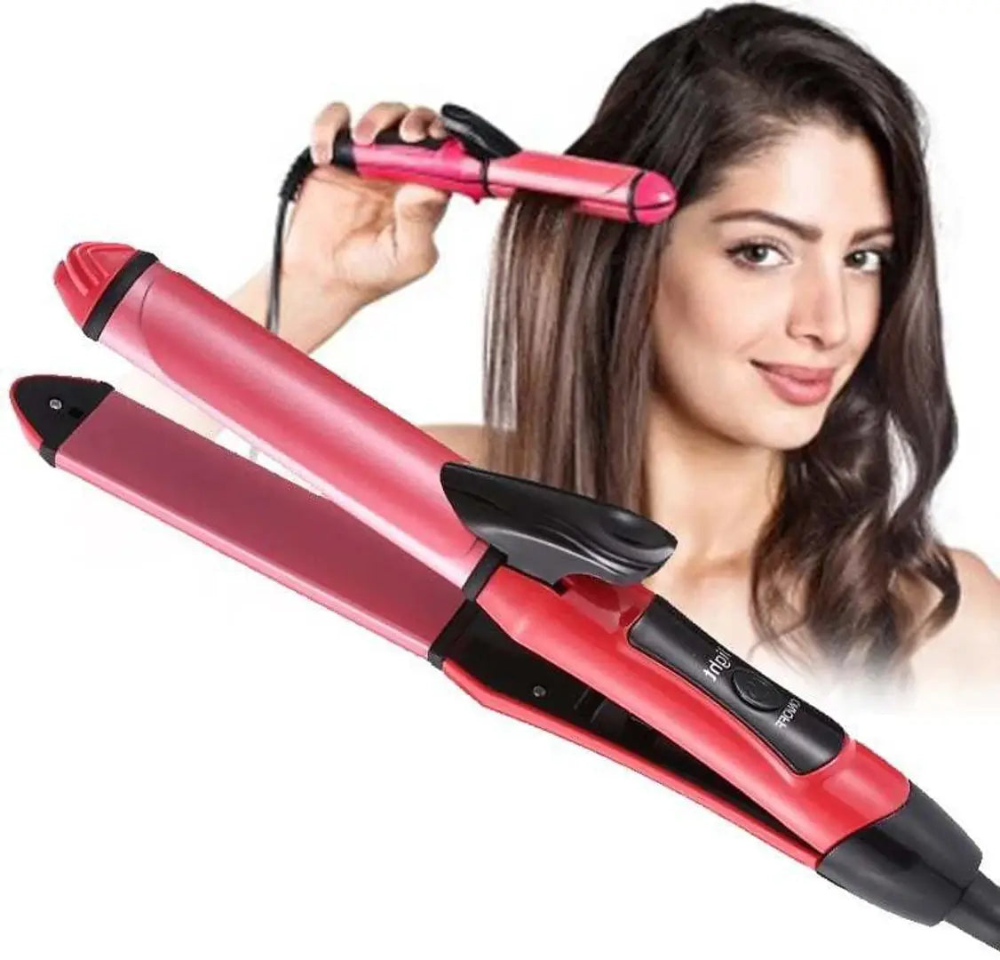 COMBO of NV-1290 Professional Foldable Hair Dryer with 2 Speed Setting 1000 WATT (PINK) Hair Dryer and NHC-2009 2 in 1 Ceramic Plate Hair Straightener With Hair Curler (PINK)