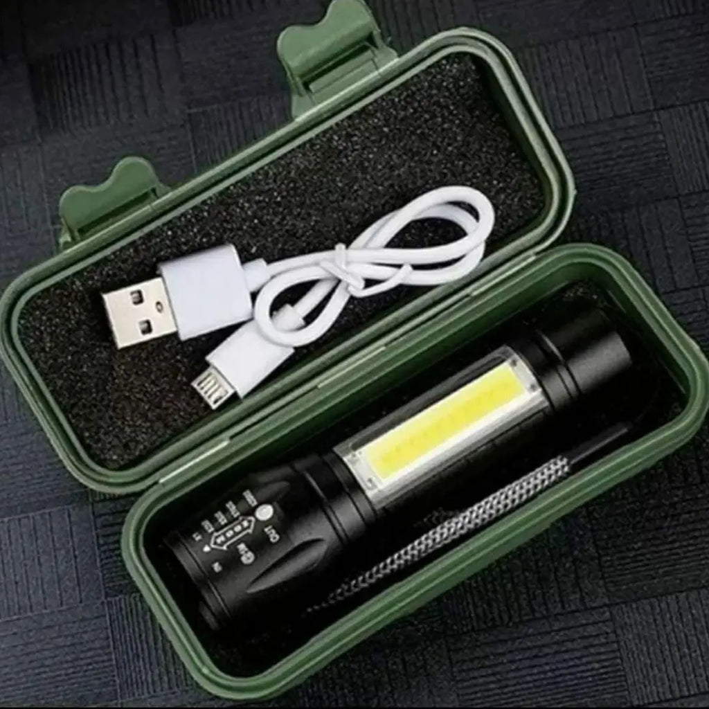 Led Flashlight Rechargeable USB Mini Torch Light, Ultra Brightest Small Flash Light Handheld Pocket Compact Portable Tiny Lamp with COB Side Lantern, High Powered Tactical Travel Flashlights 1 Pack