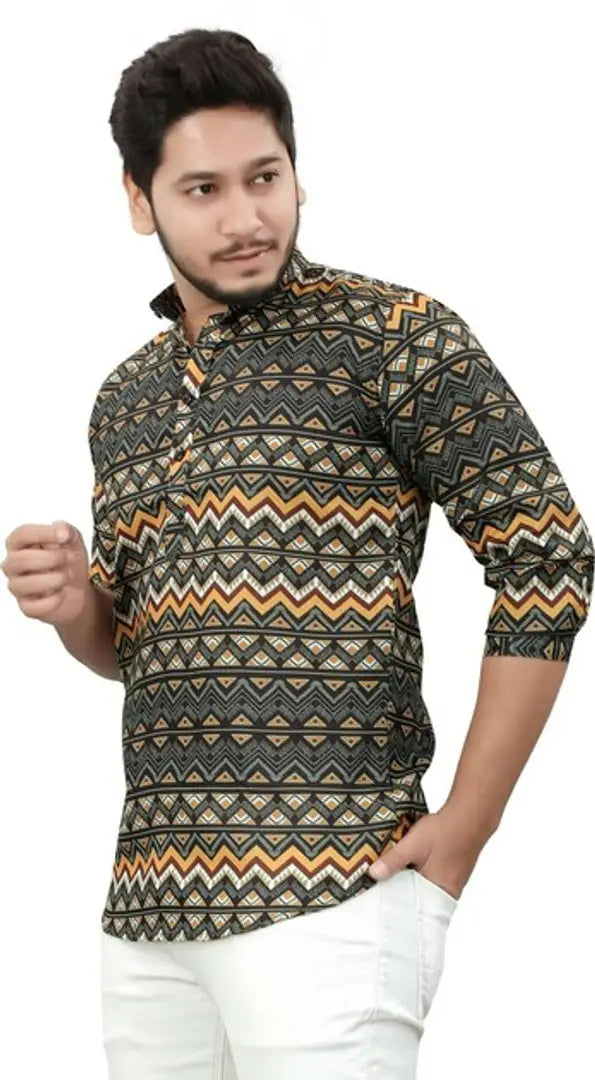 Trendy Men Cotton Printed Short Kurta