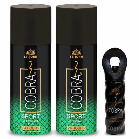 ST-JOHN Cobra Sports Deodorant Spray 150ml Each  Cobra Eau De Perfume for Men 15ml for Men  Women  (Pack of 3)