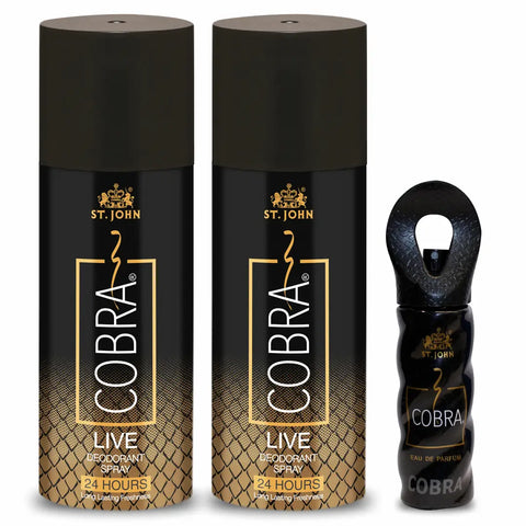 ST-JOHN Cobra Live Deodorant Spray 150ml Each  Cobra Eau De Perfume 15ml Deodorant  Perfume for Men  Women (Pack of 3)