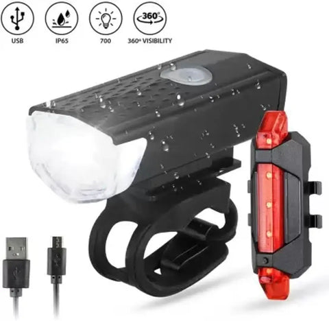 BLACKBELL USB Rechargeable Bike LED Headlight  Tail light Set (Combo) (Black, Red)