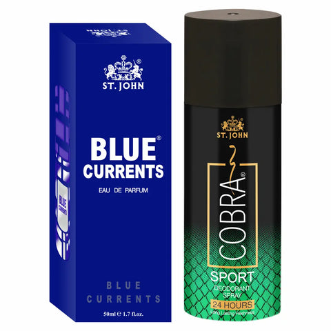 ST-JOHN Cobra Deo Sport Deodorant Body Spray (150ML) and Blue Current 50ML Perfume (2 Items in the set)