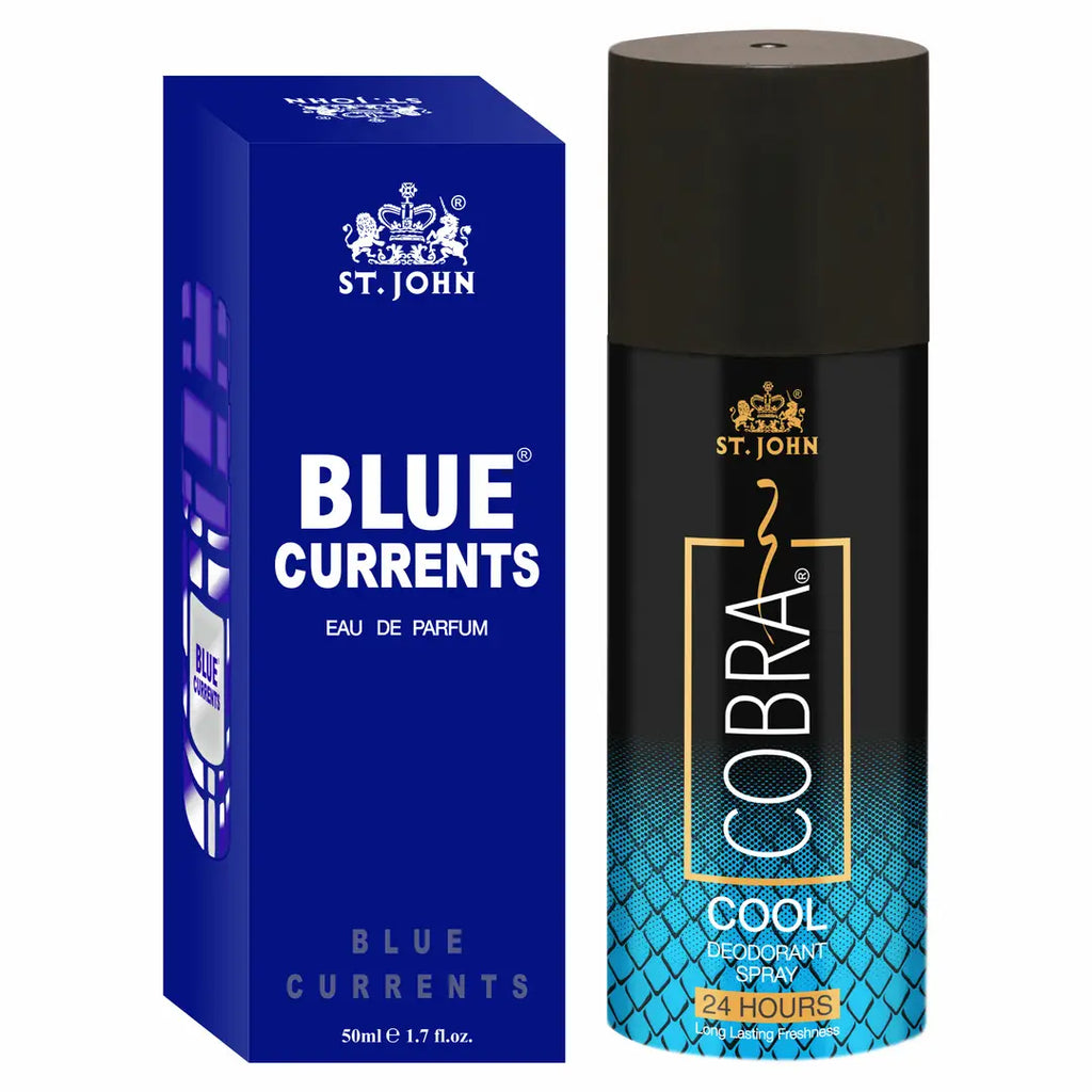 ST. JOHN Cobra Deo Cool Deodorant Body Spray (150ML) and Blue Current 50ML Perfume (2 Items in the set)