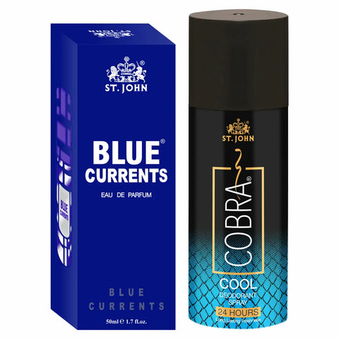 ST. JOHN Cobra Deo Cool Deodorant Body Spray (150ML) and Blue Current 50ML Perfume (2 Items in the set)