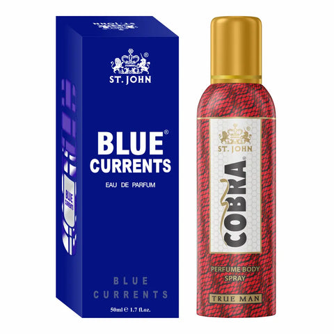 ST. JOHN Cobra Deo No Gas True man Deodorant Body Spray (100ML) and Blue Current 50ML Perfume (2 Items in the set)