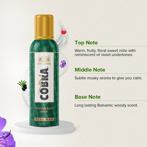 ST. JOHN Cobra Deo No Gas Real man Deodorant Body Spray (100ML) and Blue Current 50ML Perfume (2 Items in the set)