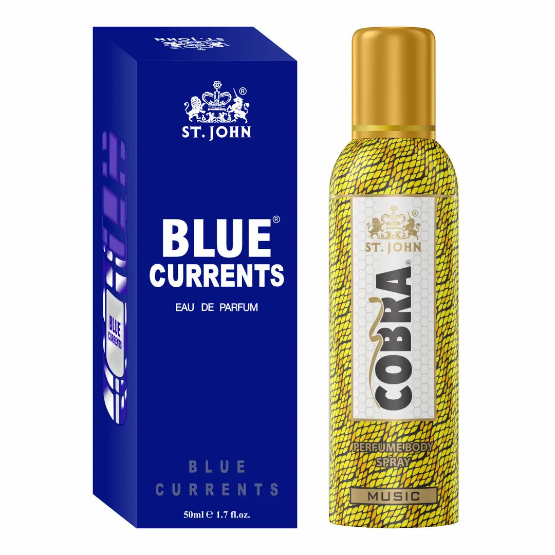 ST. JOHN Cobra Deo No Gas Music Deodorant Body Spray (100ML) and Blue Current 50ML Perfume (2 Items in the set)