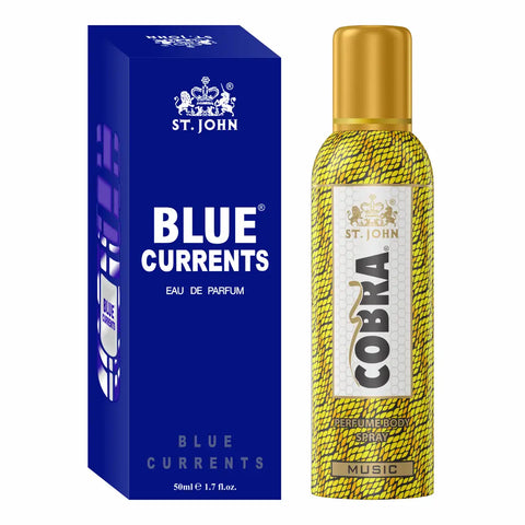 ST. JOHN Cobra Deo No Gas Music Deodorant Body Spray (100ML) and Blue Current 50ML Perfume (2 Items in the set)