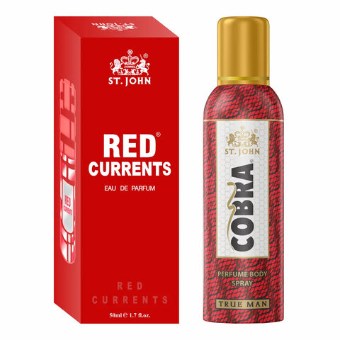 ST. JOHN Cobra Deo No Gas True Man Deodorant Body Spray (100ML) and Red Current 50ML Perfume (2 Items in the set)