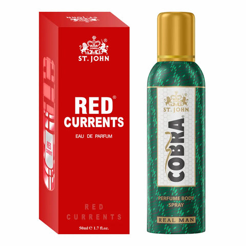 ST. JOHN Cobra Deo No Gas Real Man Deodorant Body Spray (100ML) and Red Current 50ML Perfume (2 Items in the set)