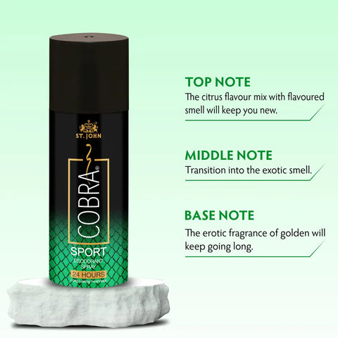 ST. JOHN Cobra Deo Sport Deodorant Body Spray (150ML) and Cobra 80ML Perfume (2 Items in the set)